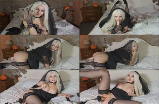 Anna Liispp – Sexy Beauty in Bride in Black Costume Fucks her Pussy Hard on halloween FullHD 1080p